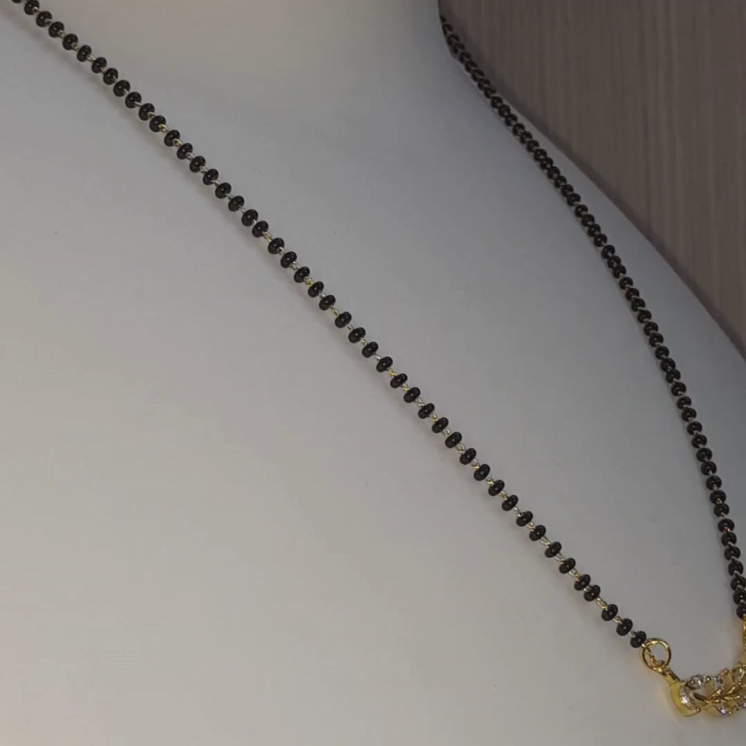 Elegant Gold-Plated Leaf Design Mangalsutra Necklace with CZ Stones | Lightweight Daily Wear Traditional Jewelry for Women