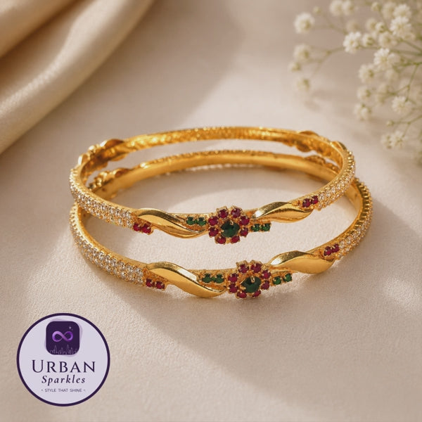 Gold-Plated Bangles Set for Women | Elegant Party Wear Bangel Pair