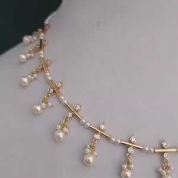 Pearl Drop Choker Necklace for Women | Gold Plated Minimal Crystal Necklace