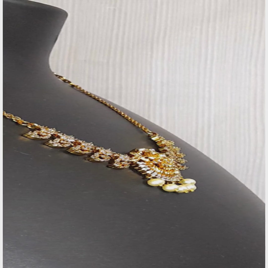 Traditional Lakshmi Short Necklace for Women | Gold-Plated Temple Jewellery with CZ Stones | South Indian Bridal & Festive Necklace | Urban Sparkles