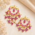 Pink Stone Chandbali Earrings with Pearls | Gold Plated Ethnic Jhumka Earrings | Party & Festive Wear