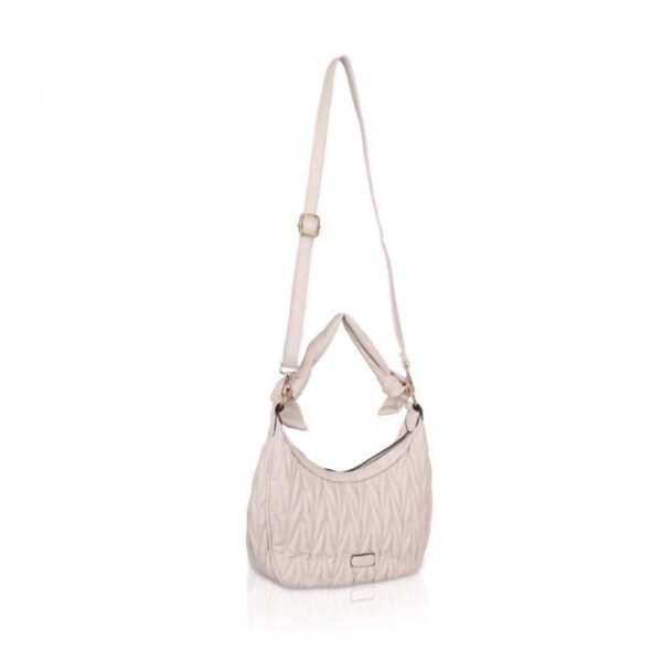 Women's Faux Leather Textured Handbag – Beige White