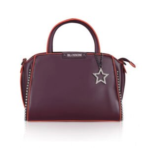 Women's Faux Leather Metal Beads Handbag – Wine Red