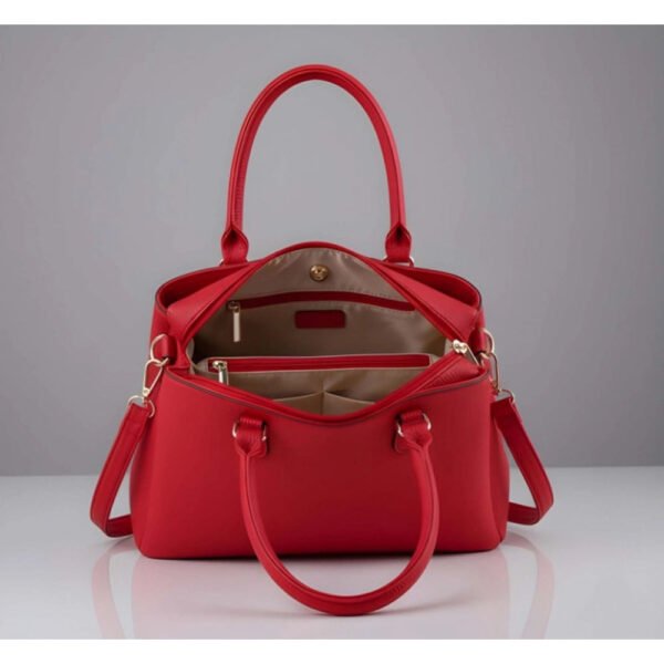 Women's PU Leather Solid Shoulder Zipper Handbag – Red