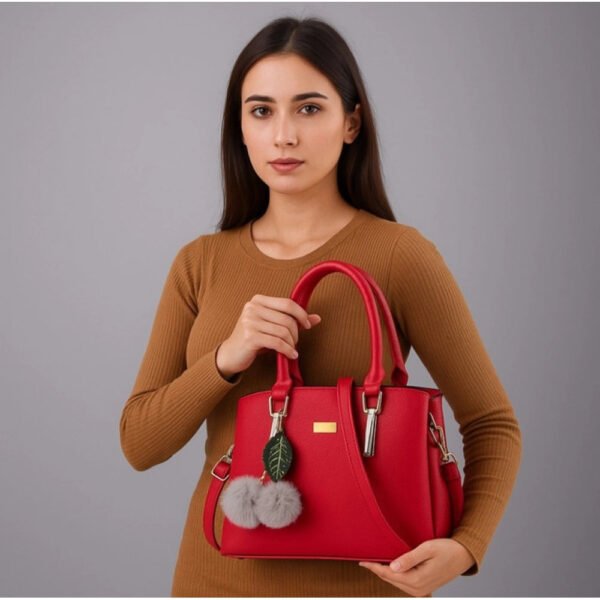Women's PU Leather Solid Shoulder Zipper Handbag – Red