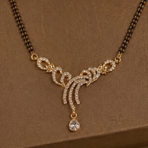 US-BB-0001-3.jpg Elegant American Diamond Mangalsutra for Women | Gold-Plated Double Black Bead Chain with Teardrop Pendant